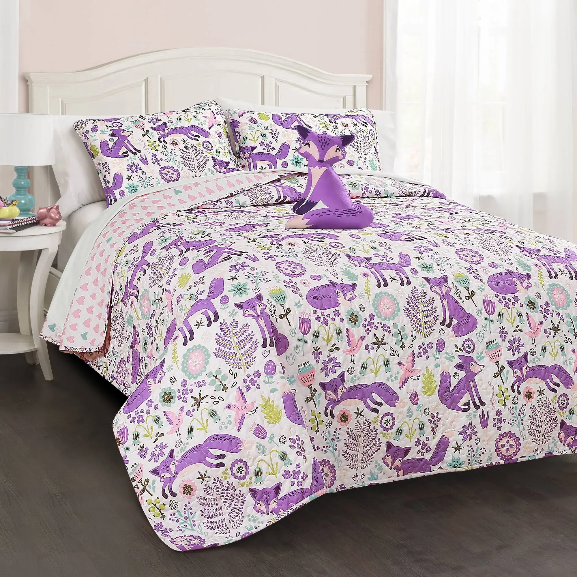 Lush Decor Pixie Fox Quilt Purple & Pink Set Twin