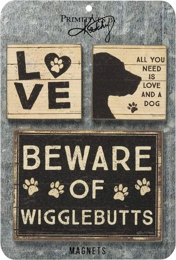 Primitives by Kathy Dog Magnet Set, 3 Count