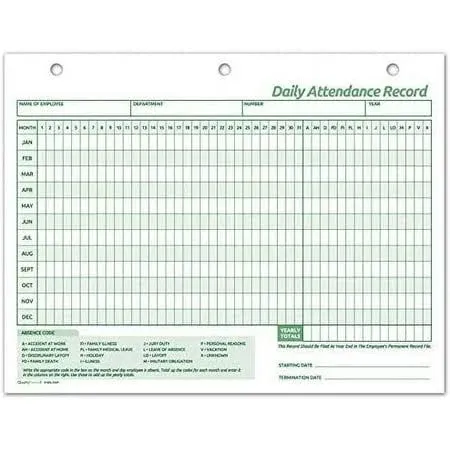 - Employee Daily Attendance History Records Letter Size Cards 25 Forms