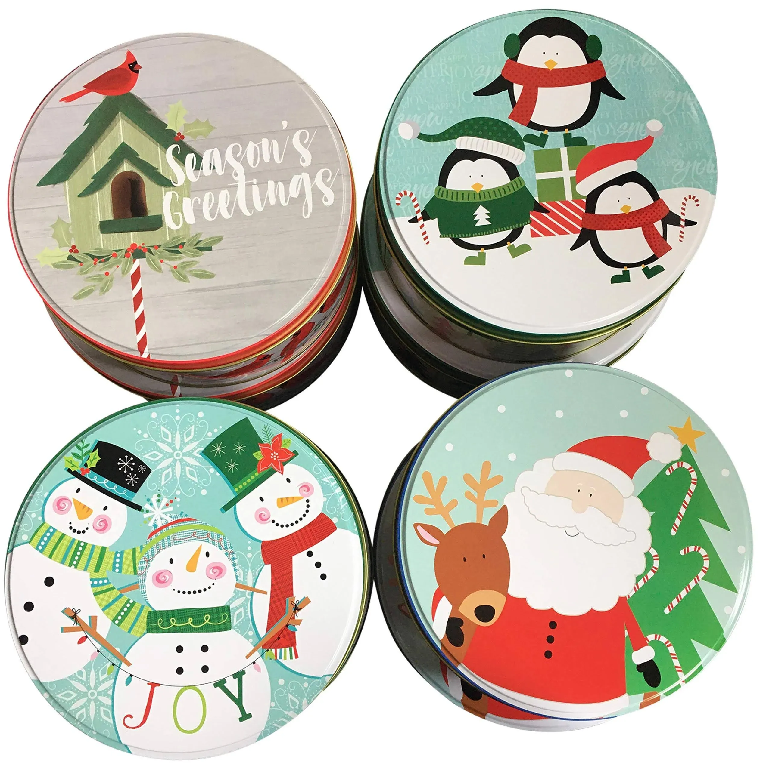 WXAUTK Round Christmas Cookie Tins (Set of 8)