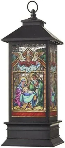 RAZ Imports 2021 Holiday Water Lanterns 10.5" Holy Family Faux Stained Glass Lantern