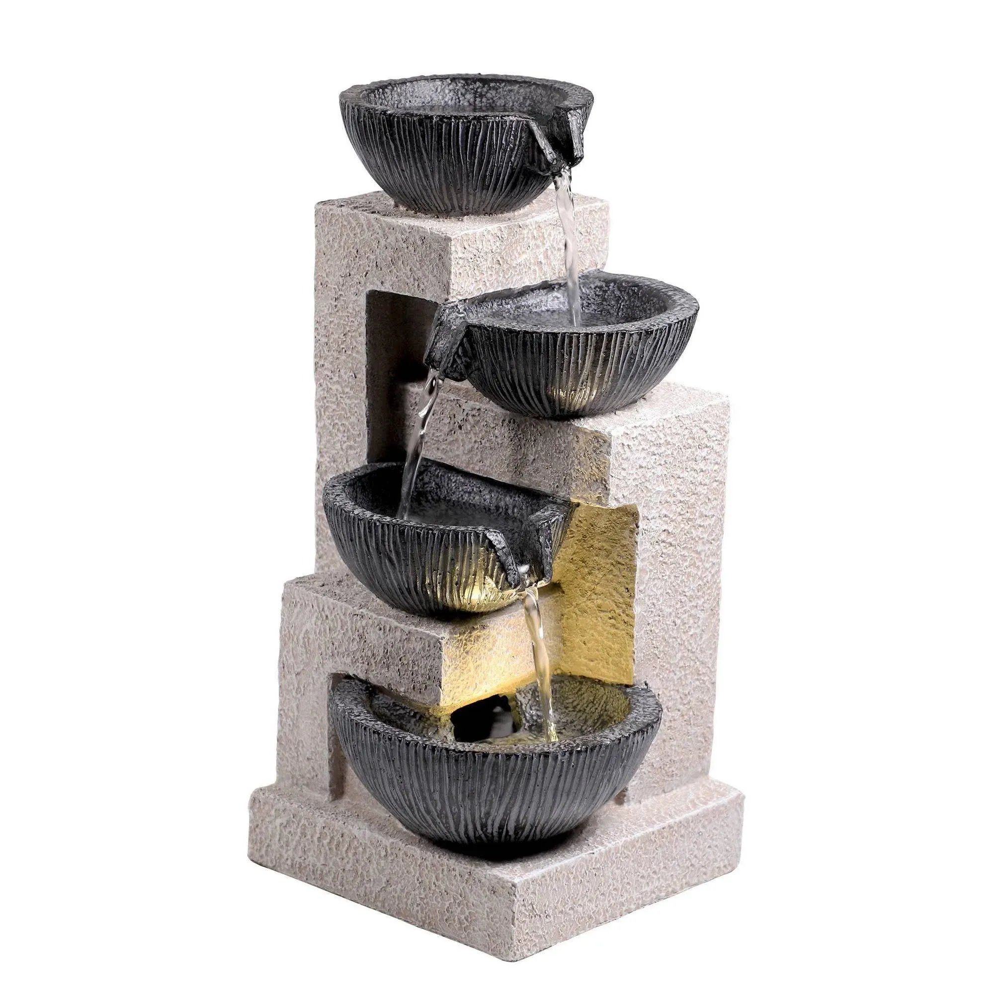 Alpine Corporation 14&#034; Tall Cascading Tabletop Bowl Fountain Grey