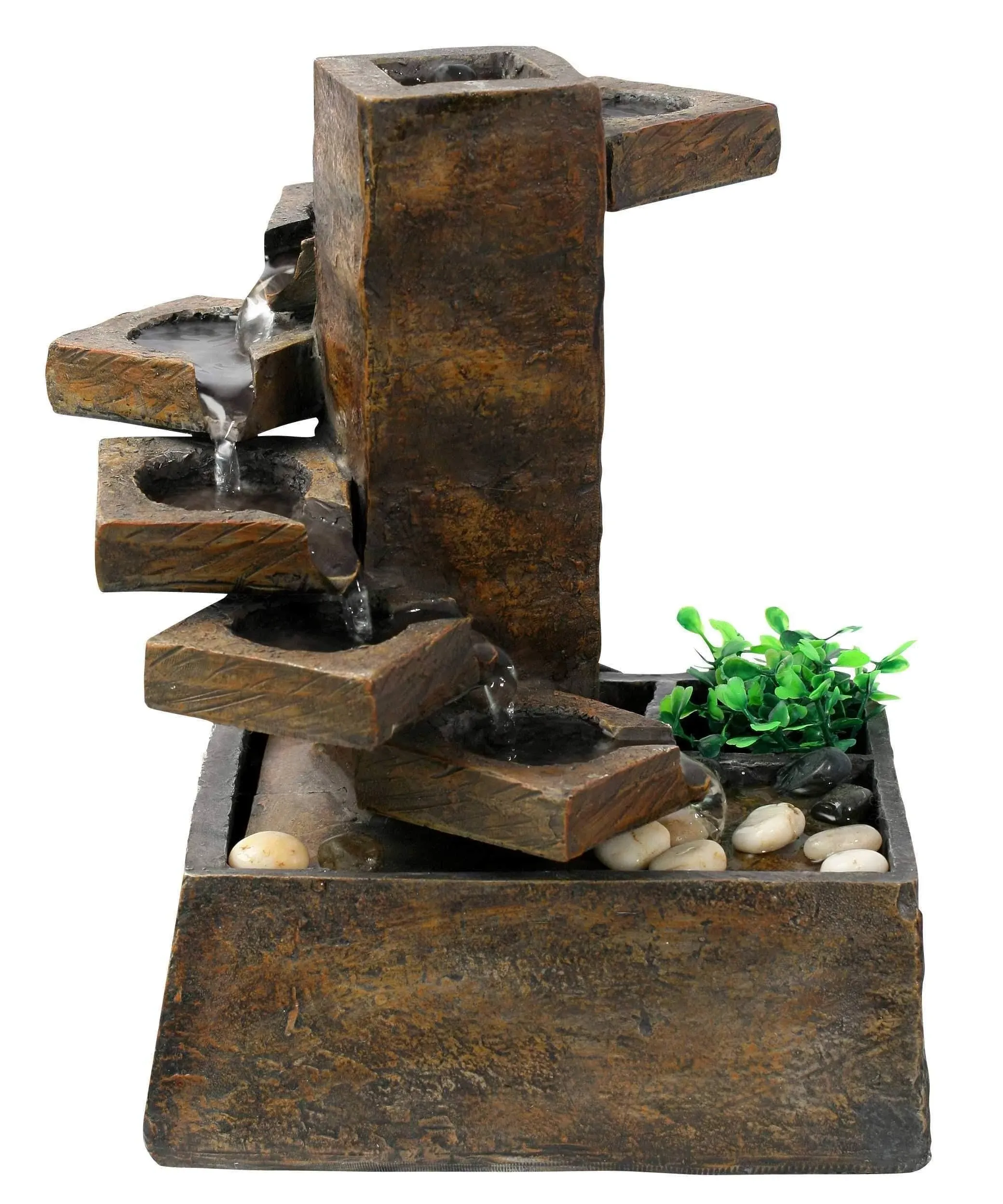 Tall Indoor/Outdoor Zen Tabletop Tiered Stone Water Fountain Mini Plant Holder