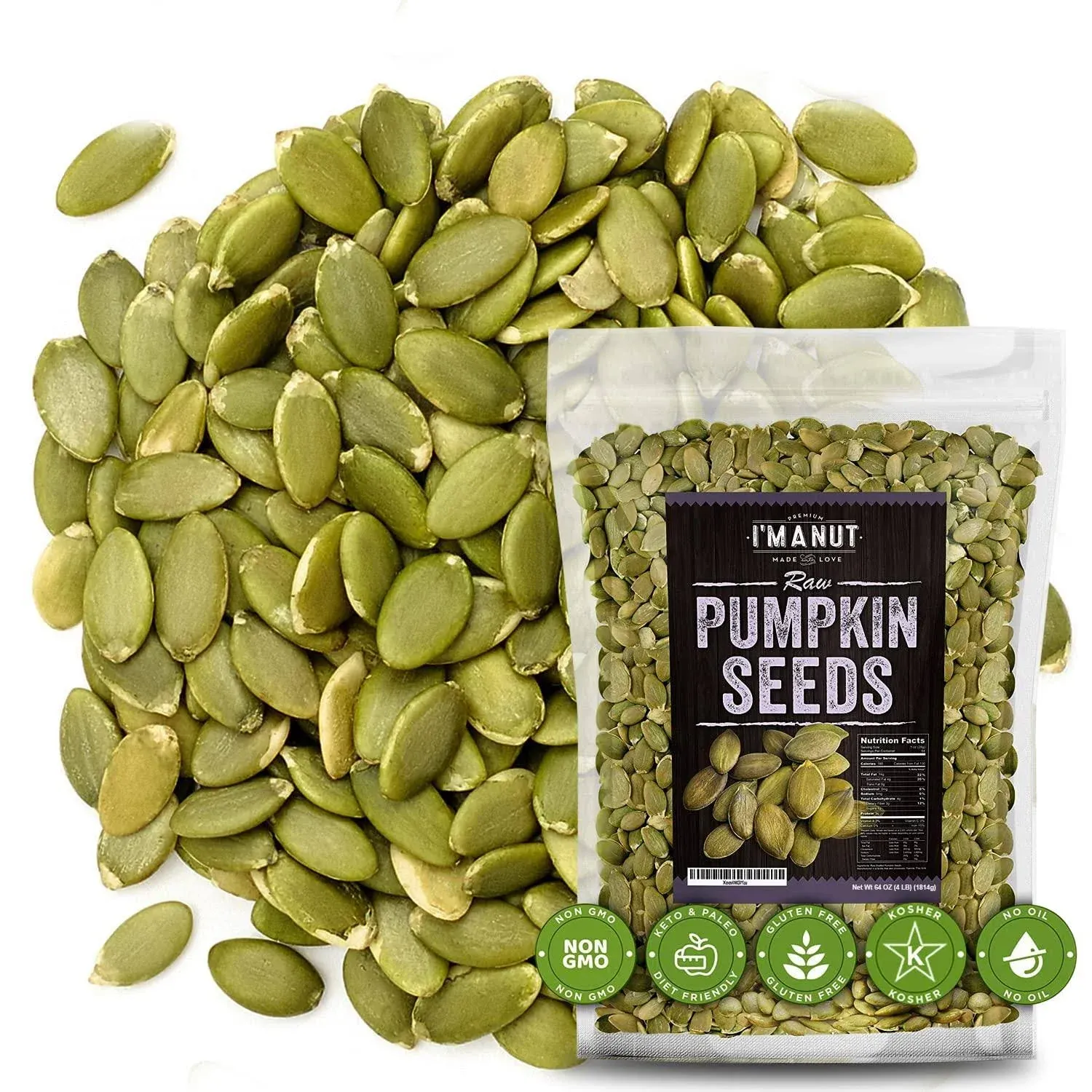 Raw Pumpkin Seeds Papitas 64 oz 4 lb No Preservatives Non-GMO No PPO 100 Natural Resealable Bag Bulk Size Healthy Premium Grade