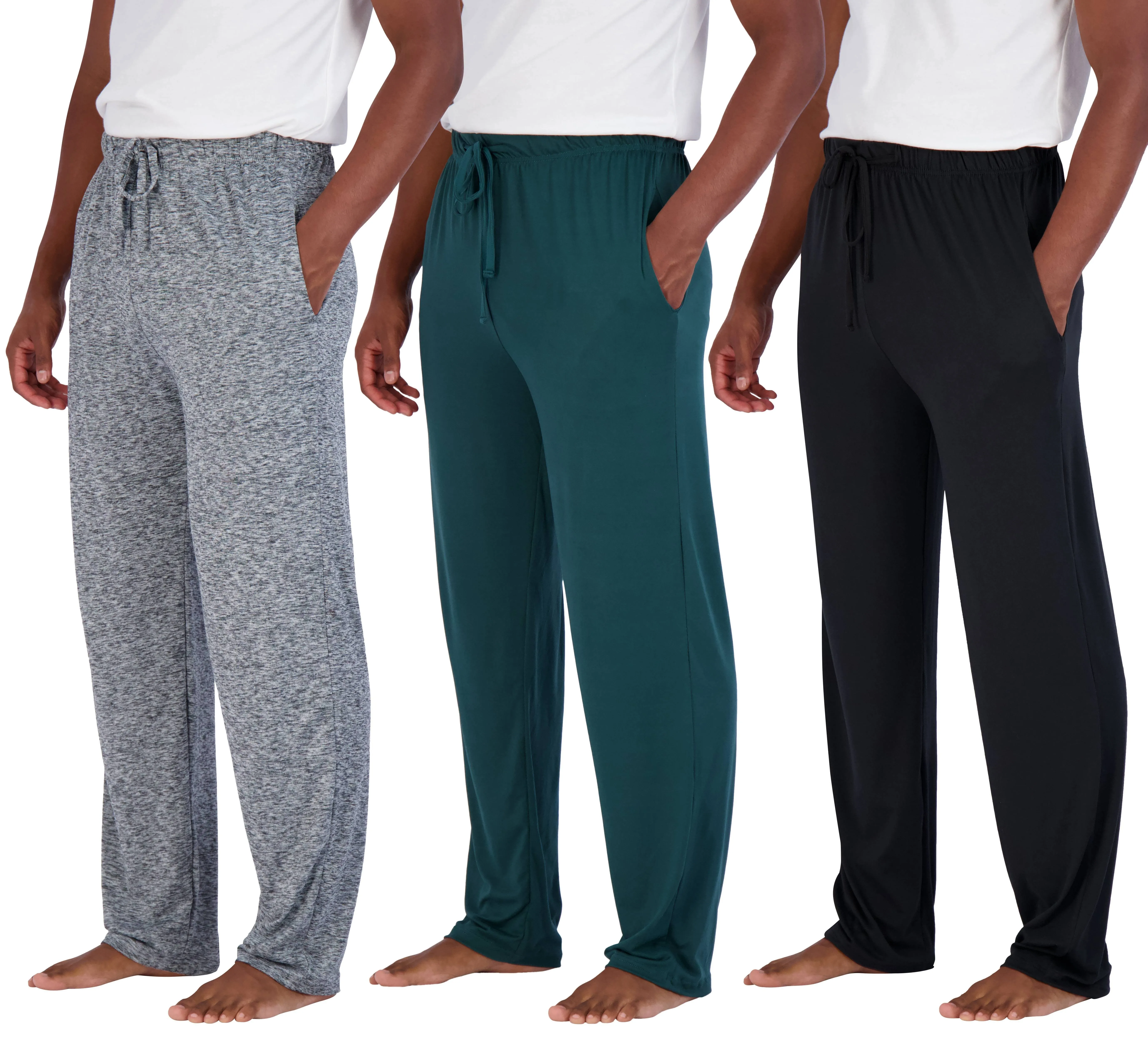 Real Essentials 3 Pack: Men's Soft Pajama Lounge Pants with Drawstring & Pockets ...