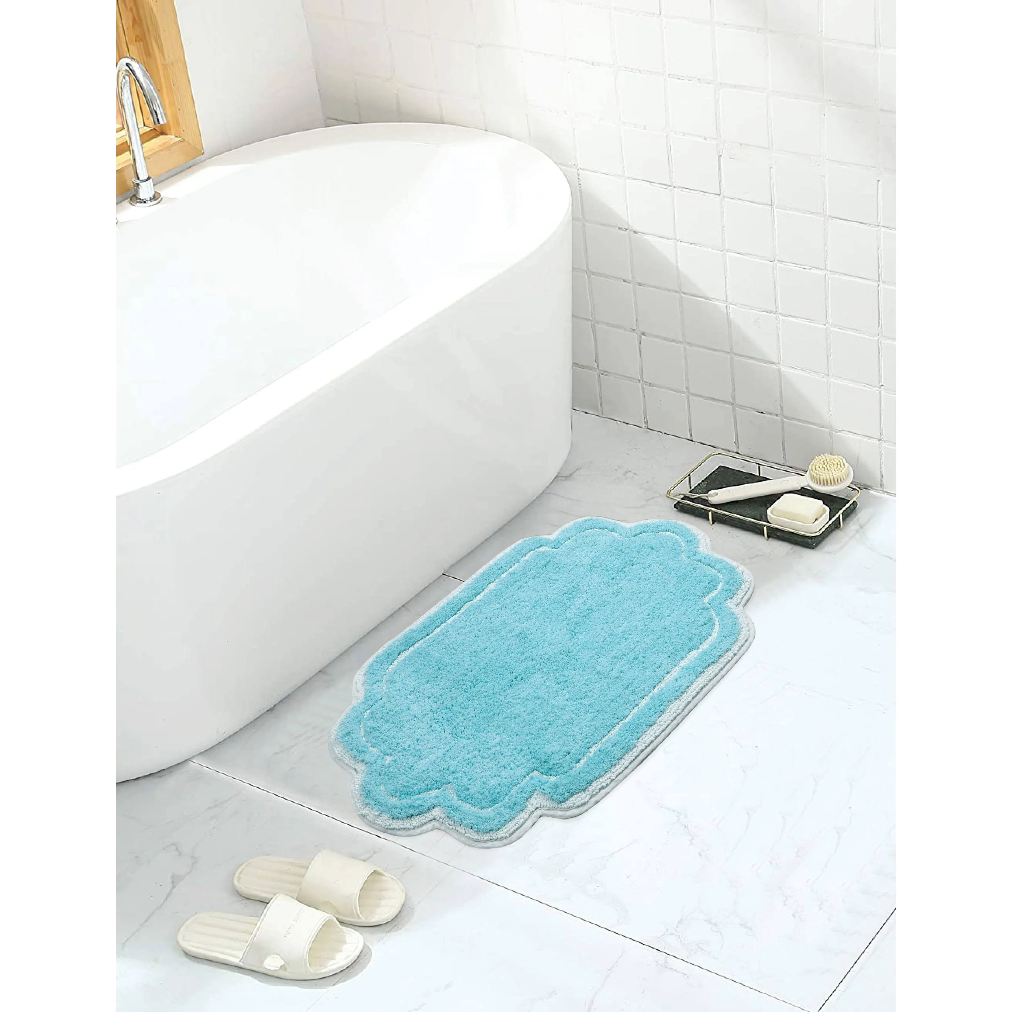 Home Weavers Allure Collection 100% Cotton Tufted Bathroom Rug, Soft and Absorbent Bath Rugs, Non-Slip Bath Carpet, Machine Wash Dry Bath Mats for Bathroom Floor, 17"x24" Bath Rug, Turquoise