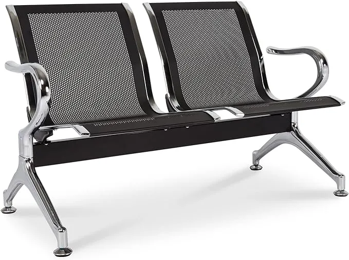 Kinsuite Airport Reception Seat Bench Waiting Room Chairs Office Guest Chairs & Reception Chairs 2 Seat Guest Chairs with Arms for Office Bank Hospital, Black