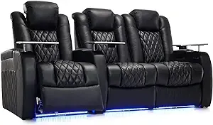 Weilianda Home Theater Seating Top Grain Leather Recliner Chair Dual Power Movie ...