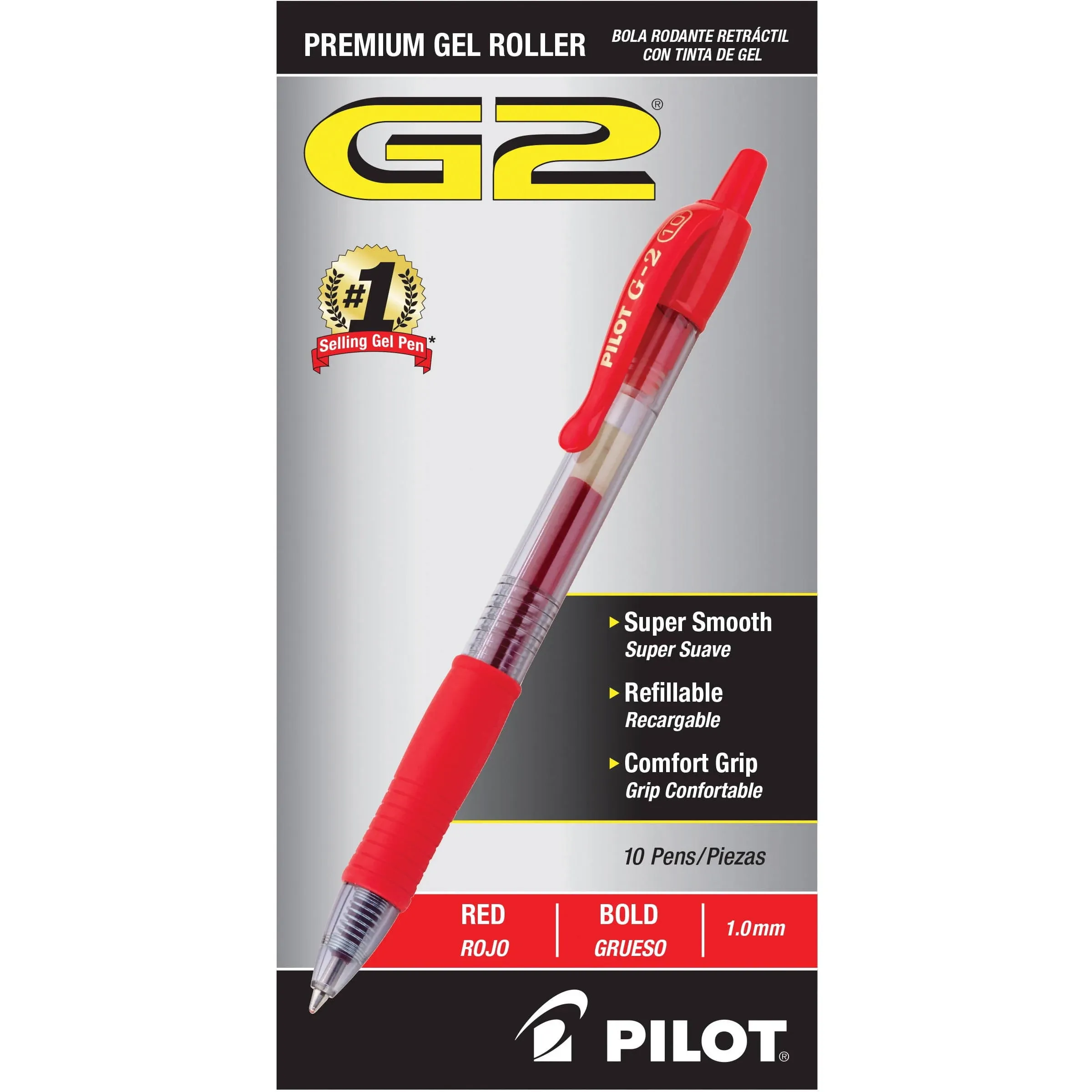 Pilot G2 Premium Gel Ink Pens, Bold Point (1.0mm), Red, 10-Count