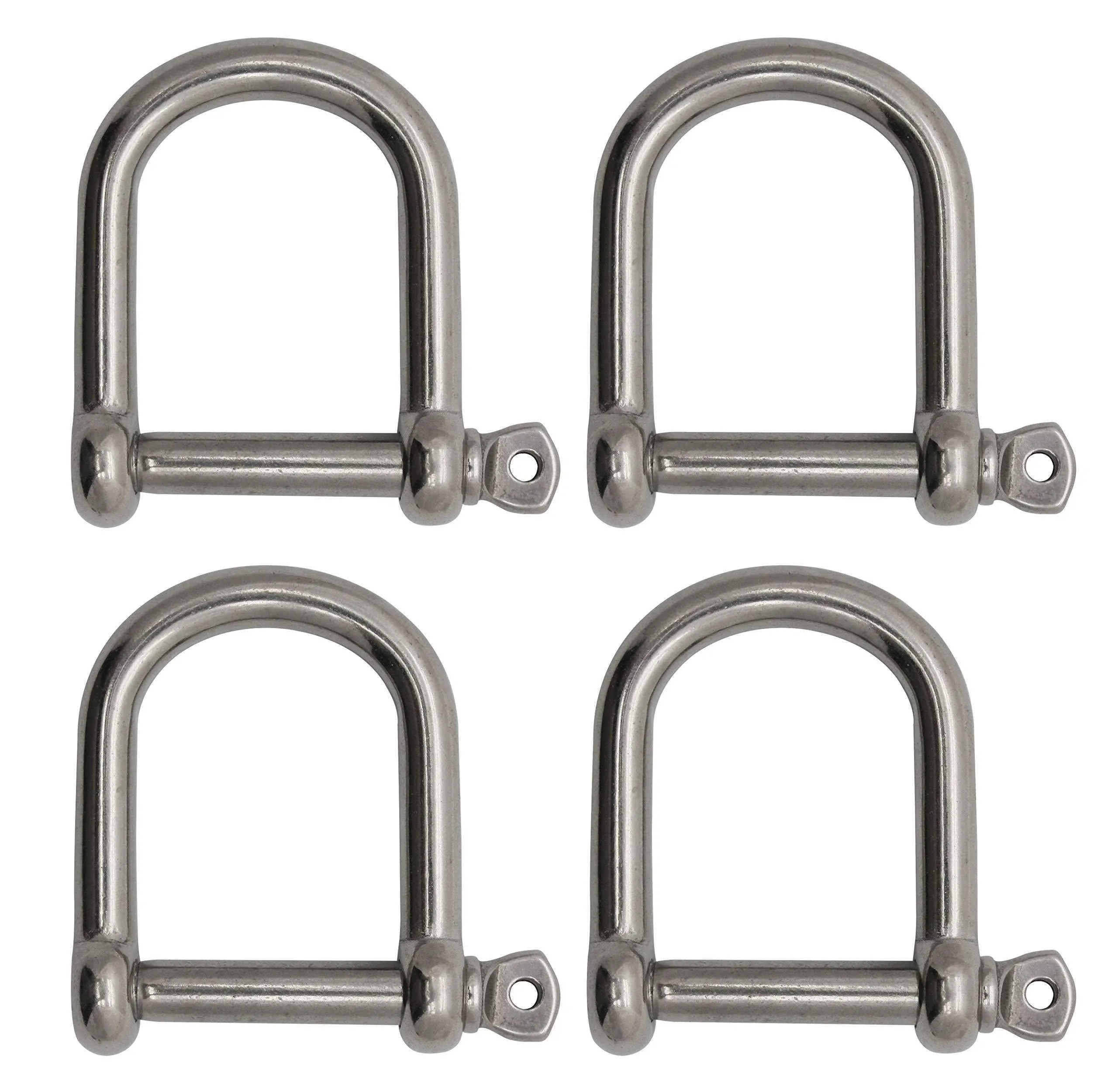 Extreme Max 3006.8225.4 BoatTector Stainless Steel Wide D Shackle - 1/4 inch, 4-Pack