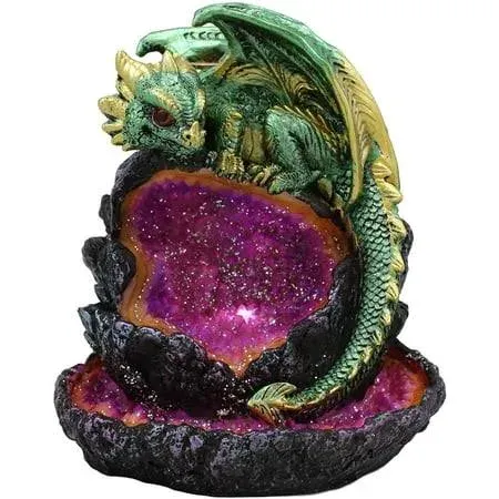 Ebros LED Light Wyrmling Dragon On Crystal Geode Backflow Incense Cone Burner