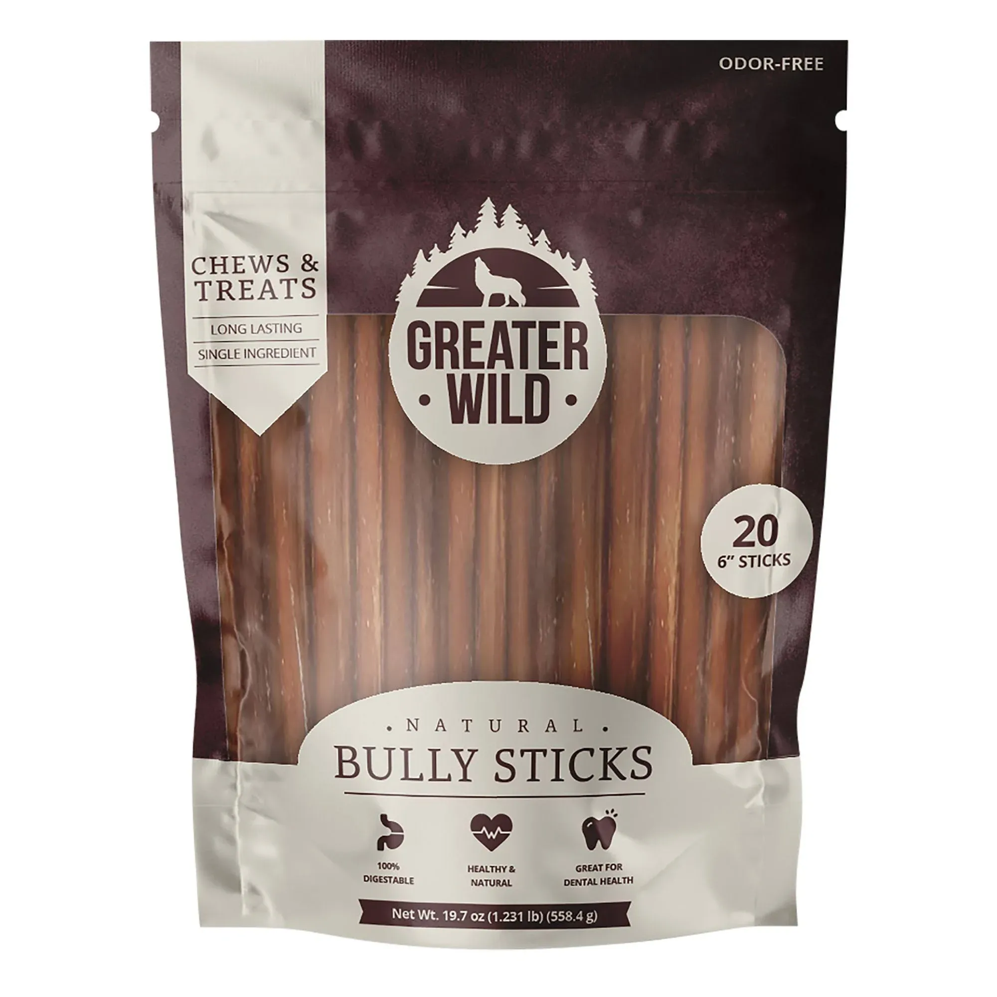 Greater Wild 6 inch Bully Sticks, All Natural Ingredient Chews & Treats for Dogs ...