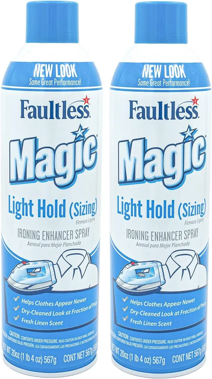 MAGIC Sizing Spray Light Body – No Flaking or Clogging! Light Ironing Spray – 20oz Wrinkle Iron Spray for Clothes (Pack of 2) – Fresh Linen Scent Finishing Spray