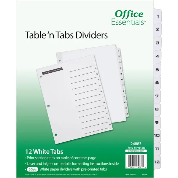 Table n Tabs Dividers, PK6