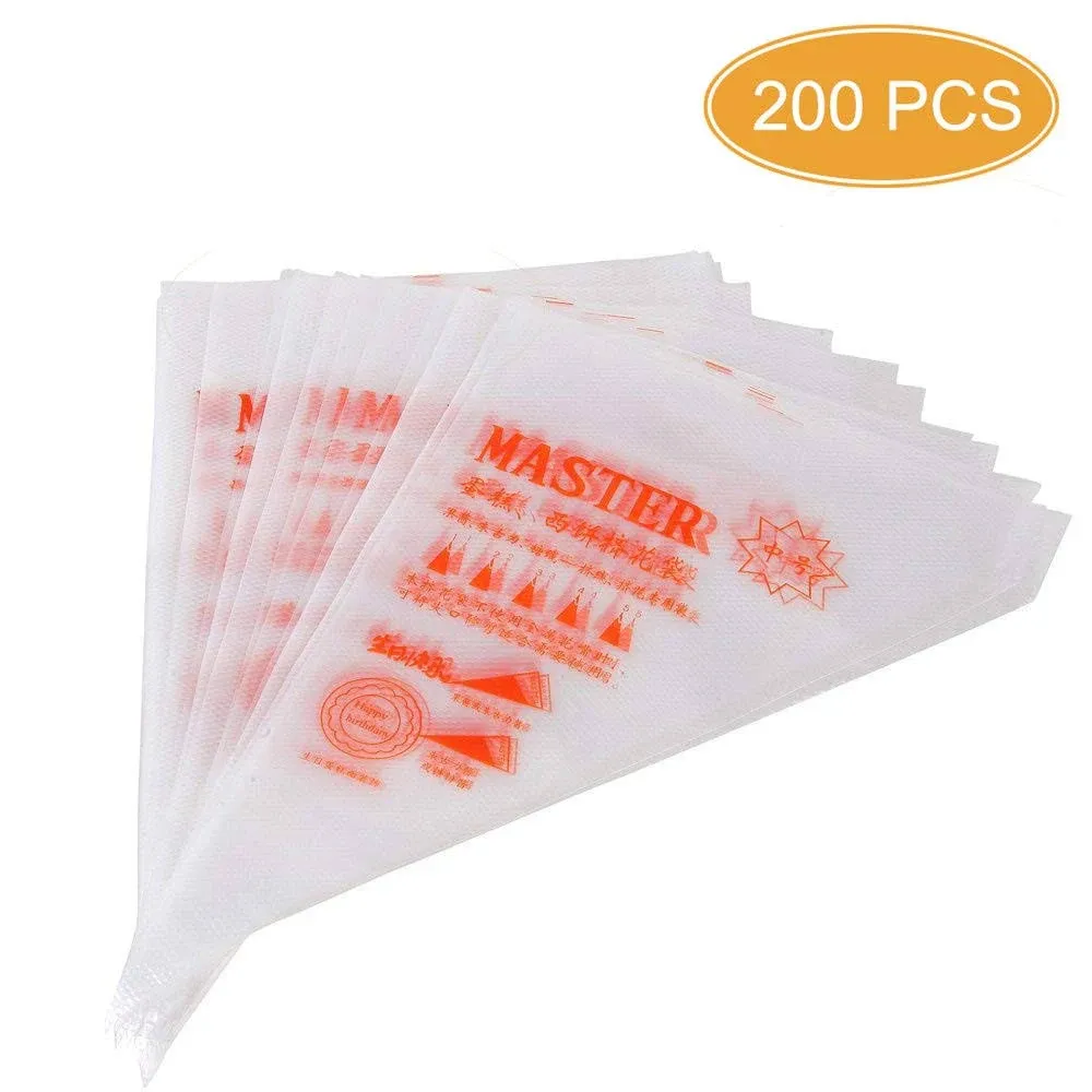 200 Pcs Disposable Cream Pastry Bag Cake Icing Piping Decorating Tool Cupcake Decorating Piping Icing Bag (Red)