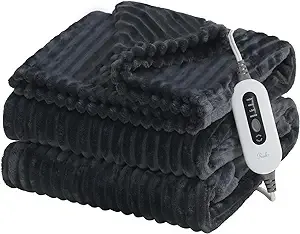 Reaks Heated Blanket Throw - 50" x 60" Electric Blanket with 4 Fast Heating Levels & 3 Hours Auto Off, Soft Flannel Heating Blankets In Dark Grey