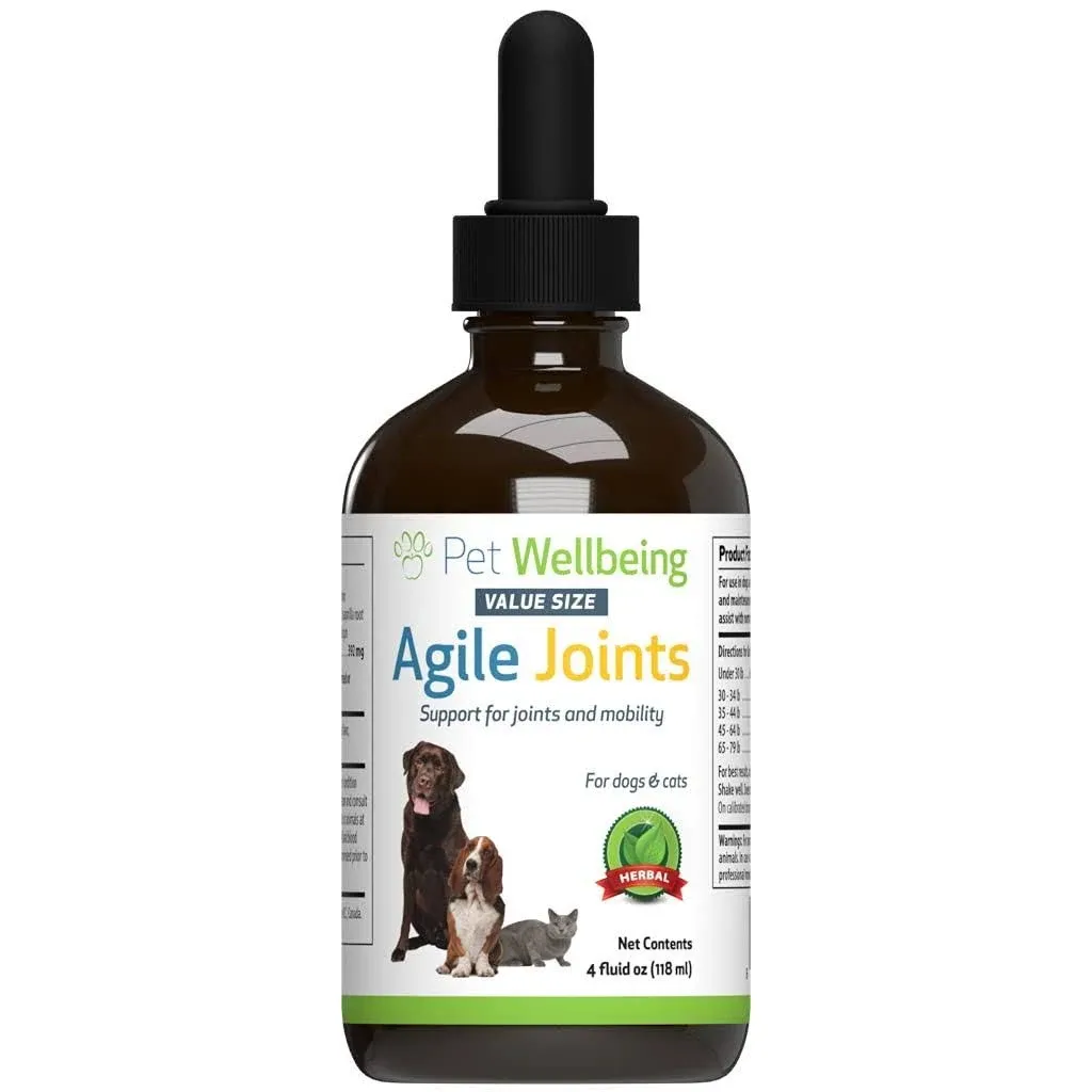 Pet Wellbeing Agile Joints for Dogs & Cats - Vet-Formulated - Joint Health, Mobility, Ease of Movement - Natural Herbal Supplement 4 oz (118 ml)