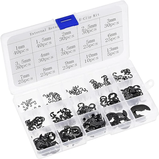 E-Clip 400Pcs 15-Size External Retaining Ring Carbon Steel Set Size: 1mm to 13mm