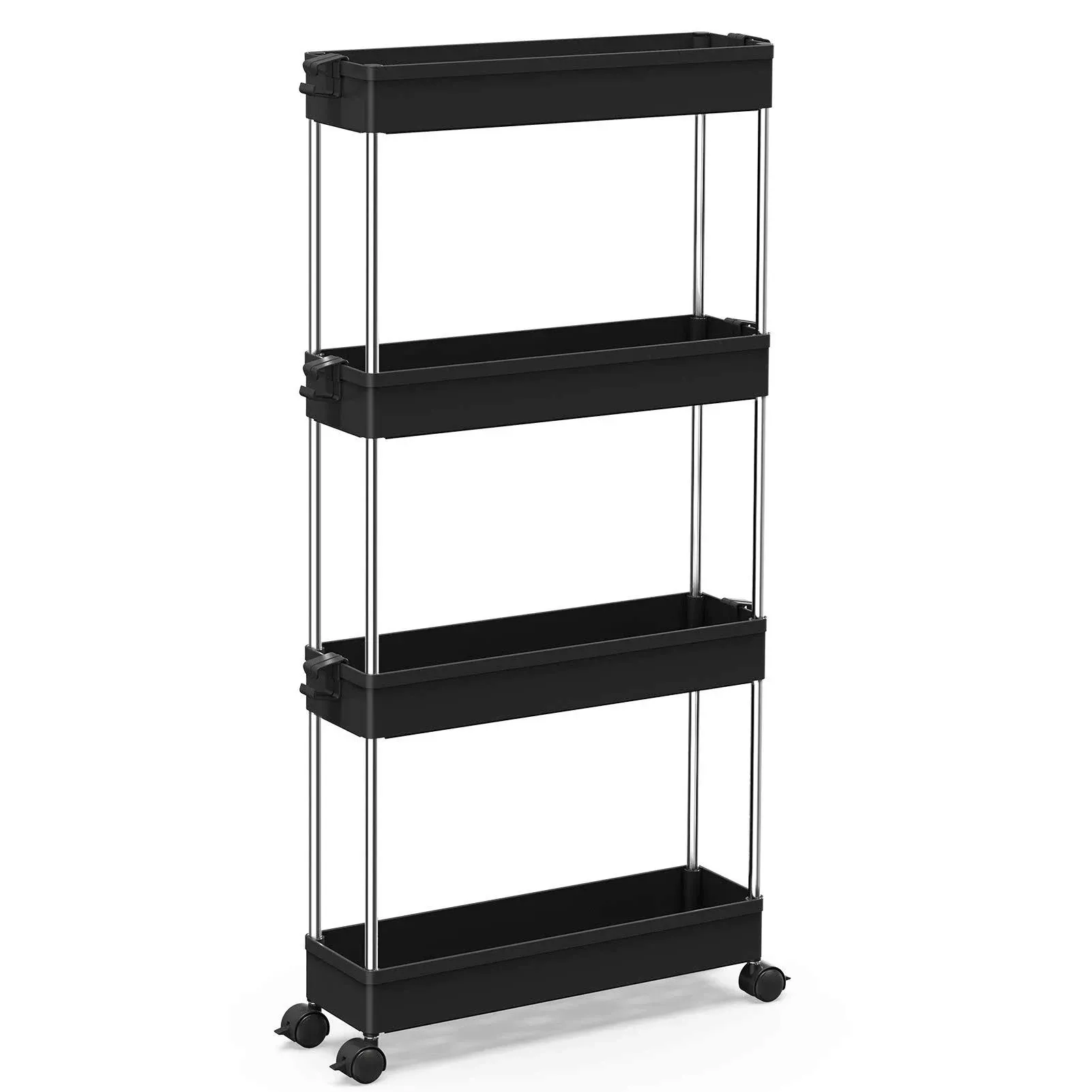 Slim Rolling Storage Cart 4 Tier Organizer Mobile Shelving Unit Utility Cart Tow