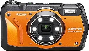 Ricoh WG-6 Webcam Orange Waterproof Camera 20MP Higher Resolution Images 3-Inch LCD Waterproof 20m Shockproof 2.1m Underwater Mode 6-LED Ring Light for Macro Photography