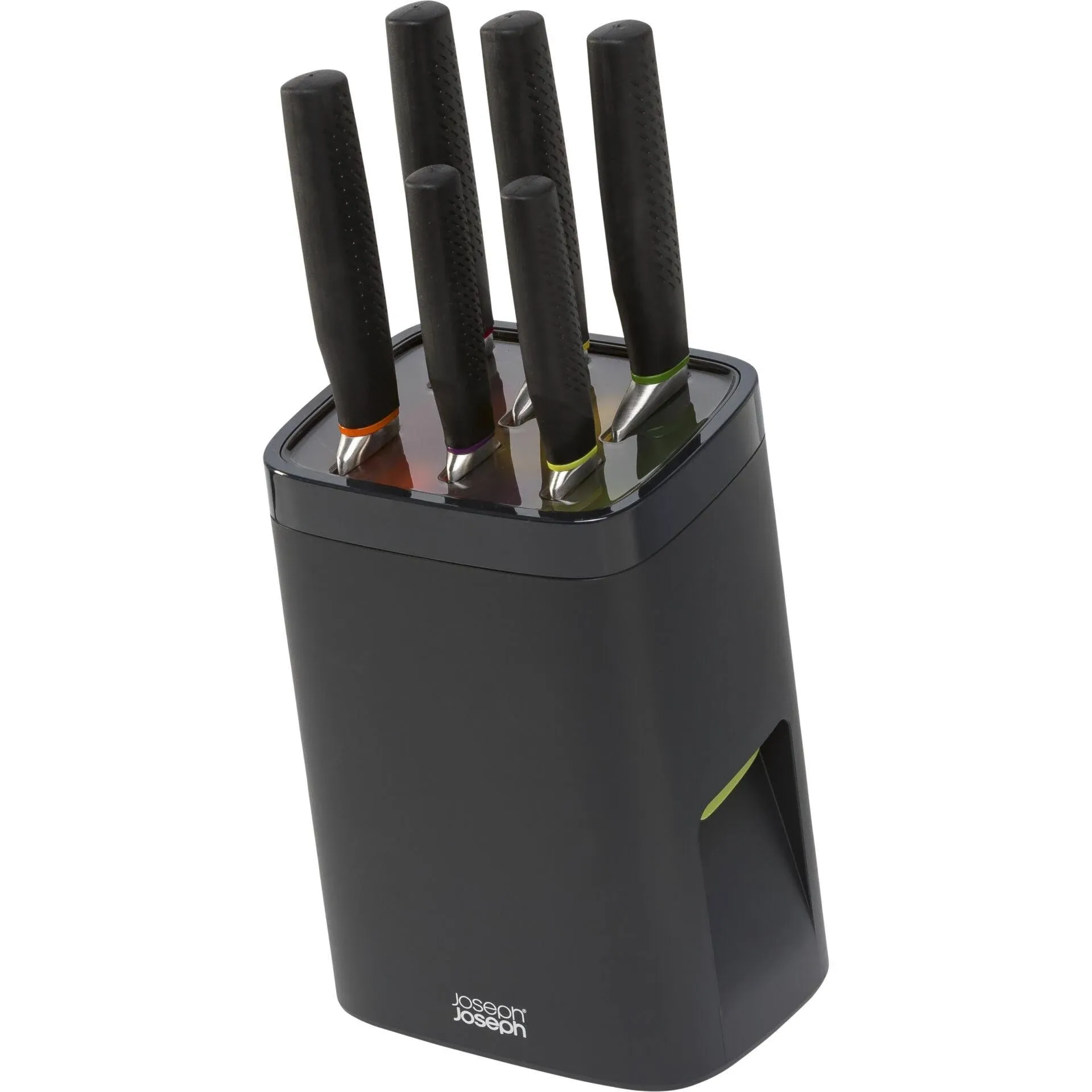 Joseph Joseph LockBlock Stainless Steel Knife Set with Self Locking Knife Block, 6-Piece, Black