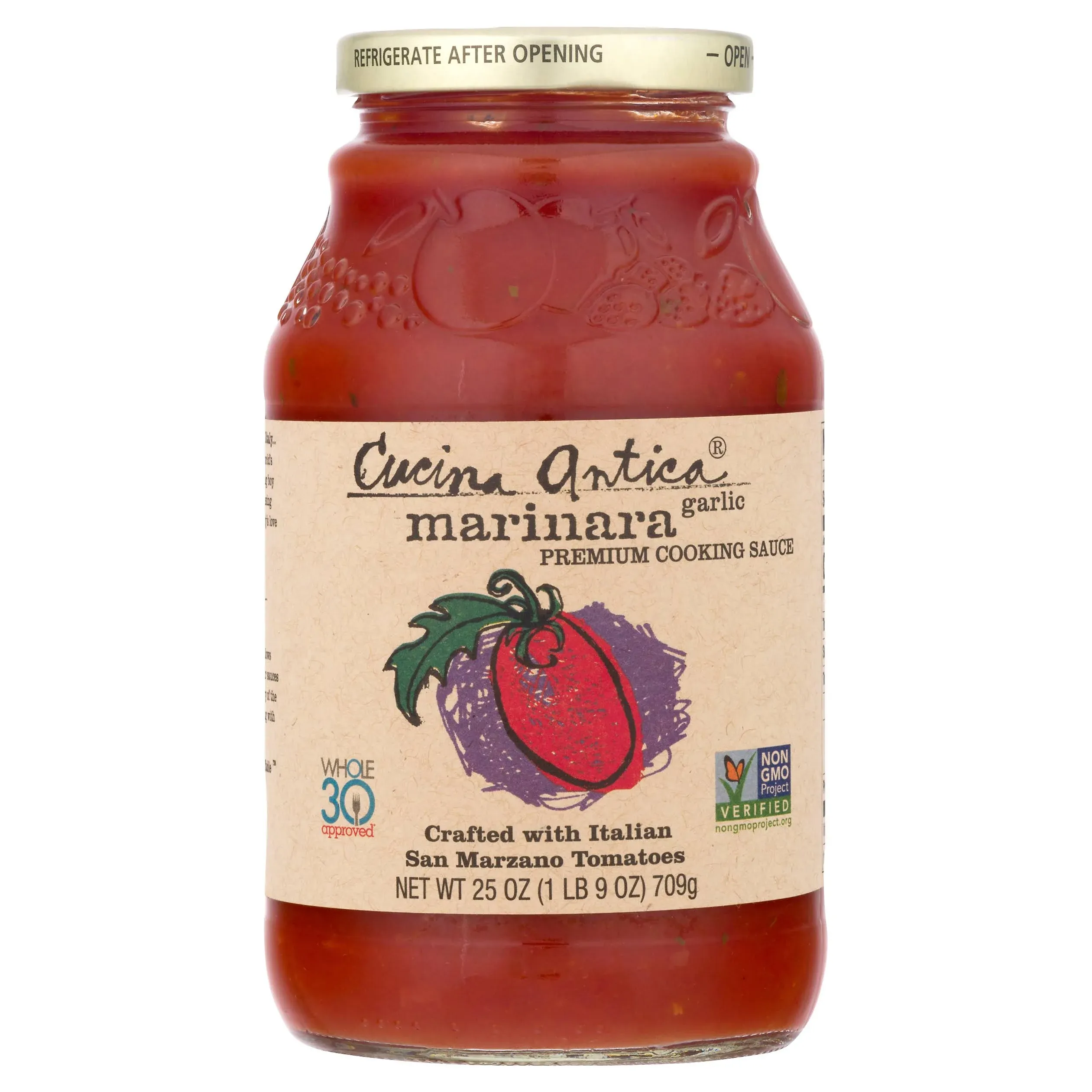 Cucina Antica - Tomato Basil Pasta Sauce - 25oz (Pack of 6) -Non GMO, Whole 30 Approved, Gluten Free