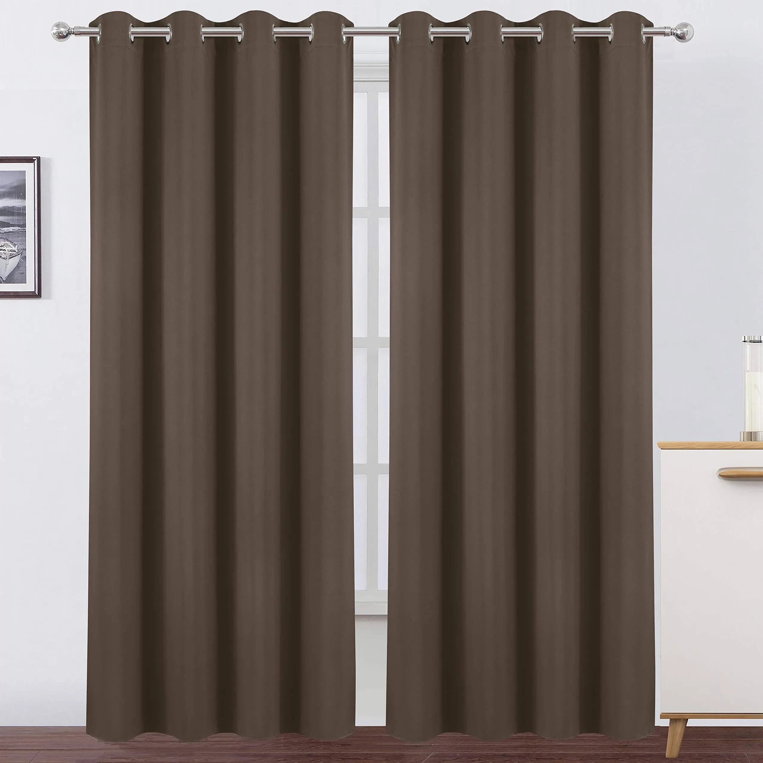 LEMOMO Chocolate Brown Thermal Blackout Curtains/52 x 95 Inch/Set of 2 Panels Room Darkening Curtains for Bedroom