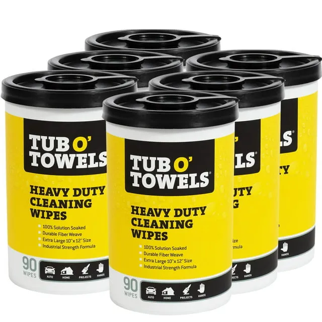 Tub O' Towels Heavy Duty Cleaning Wipes, Refill Pack for 90-Count Canister, 10" x 12"