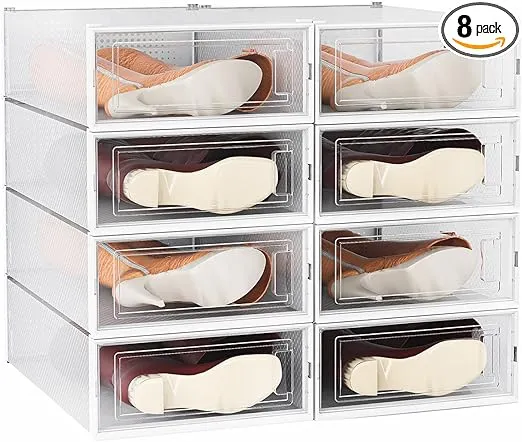 Waytrim Stackable Boots Storage Box,8 Pack Foldable Boots Box Organizer and ...