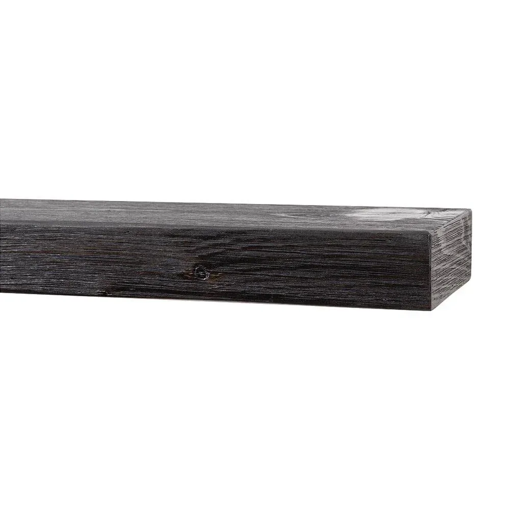 Modern Ember Vara Wood Mantel Shelf - 48 Inch Ebony | 3 Inch Height - Variations in Grain and Natural Distresssing | Wooden Floating Wall Mounted Shelf - for Fireplaces & Décor