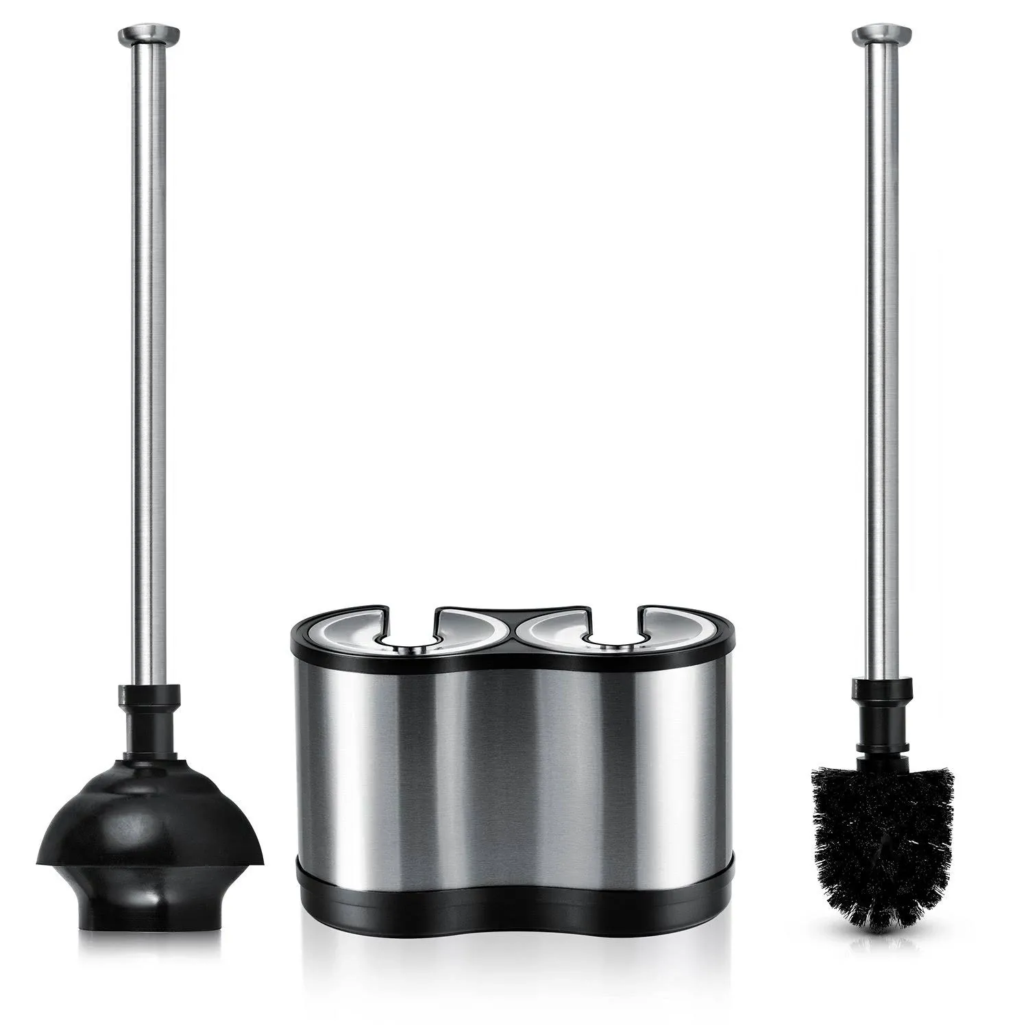 ToiletTree Products Modern Deluxe Freestanding Toilet Brush and Plunger Combo (Stainless Steel, Brush and Plunger Combo Set)