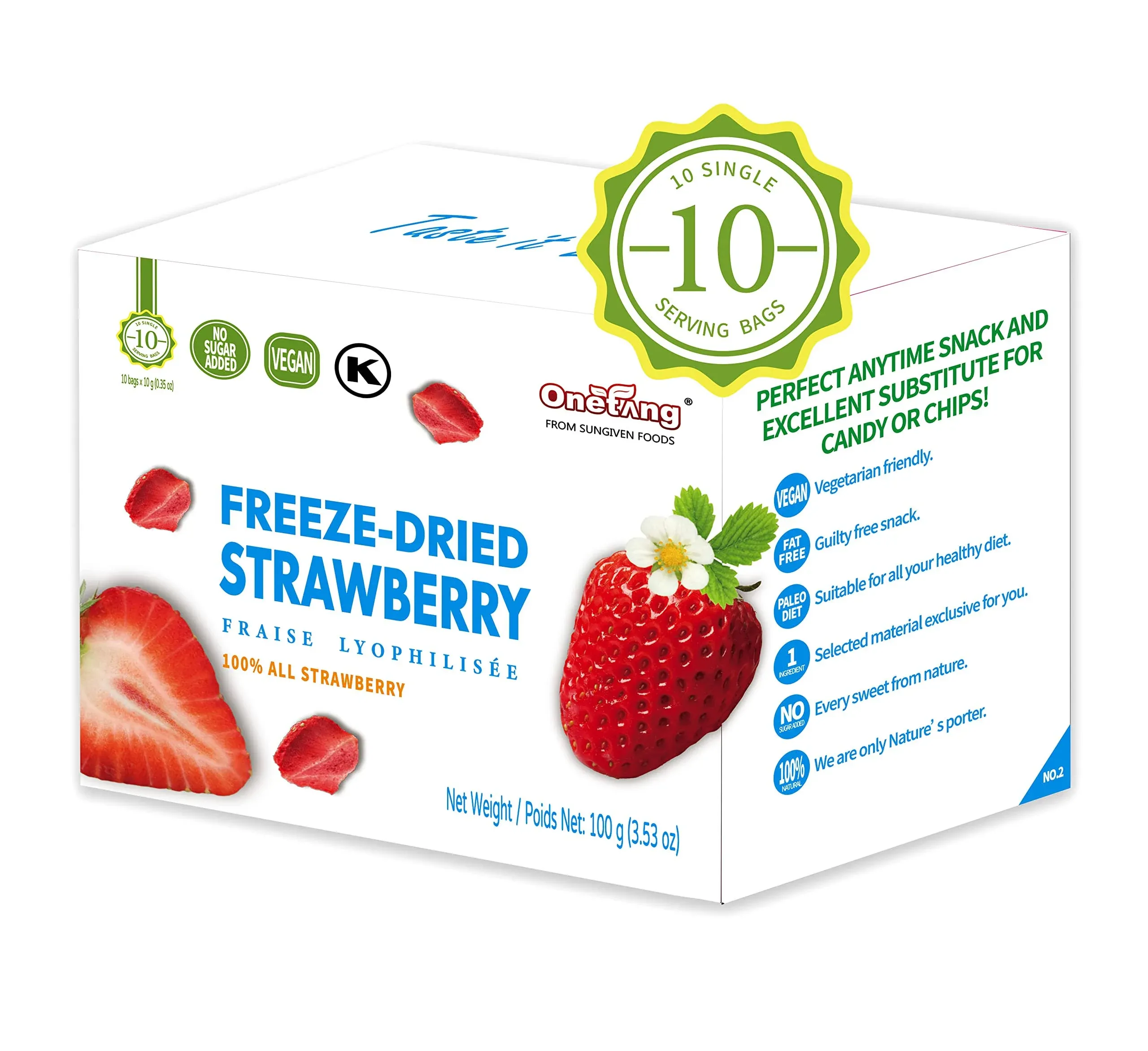 ONETANG Freeze-Dried Fruit Strawberry, 10 Pack Single-Serve Pack, Non Gmo, Kosher, No Add Sugar, Gluten Free, Vegan, Holiday Gifts, Healthy Snack