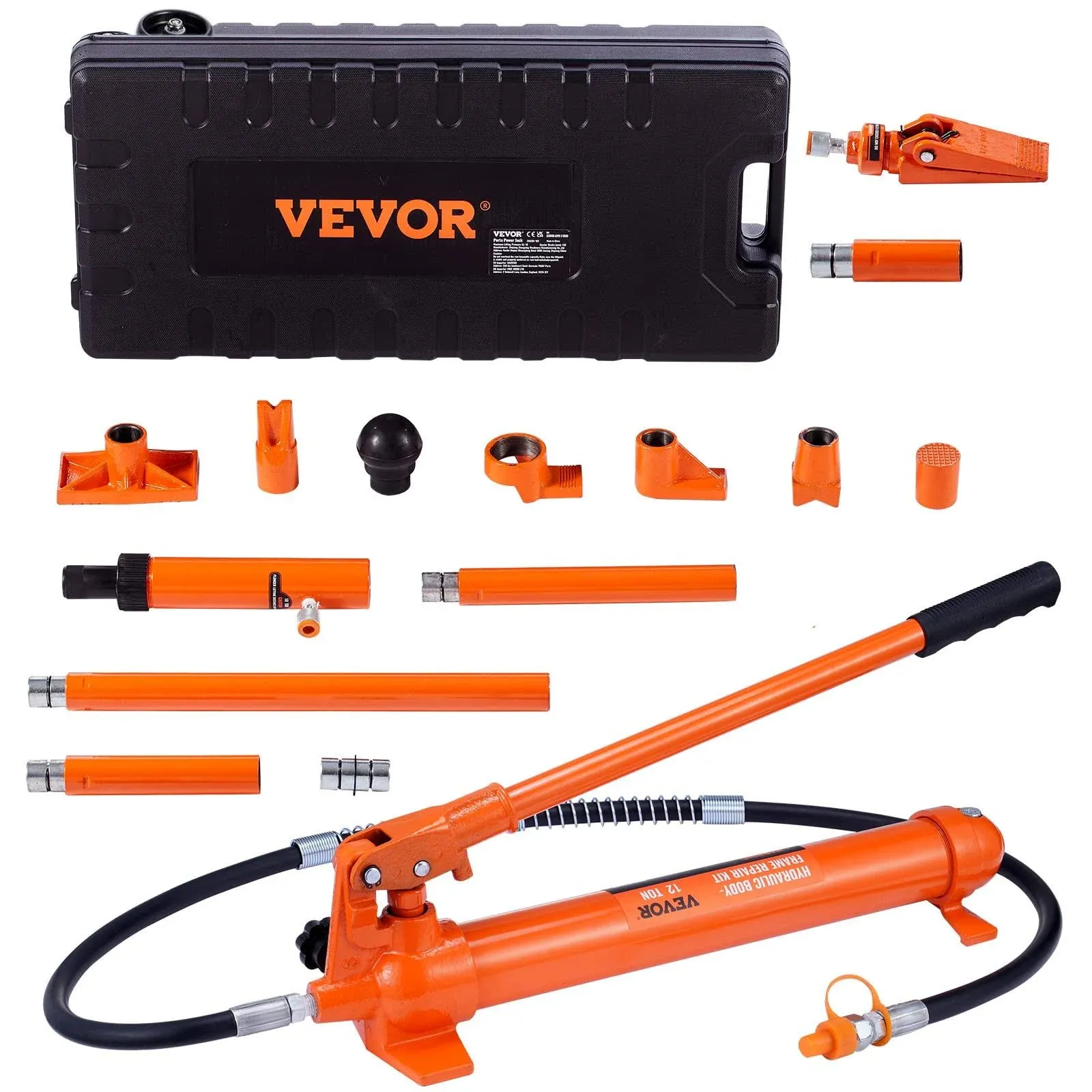 VEVOR 12 Ton Porta Power Kit Hydraulic Ram with Pump with 4.6 ft/1.4 M Oil Hose ...