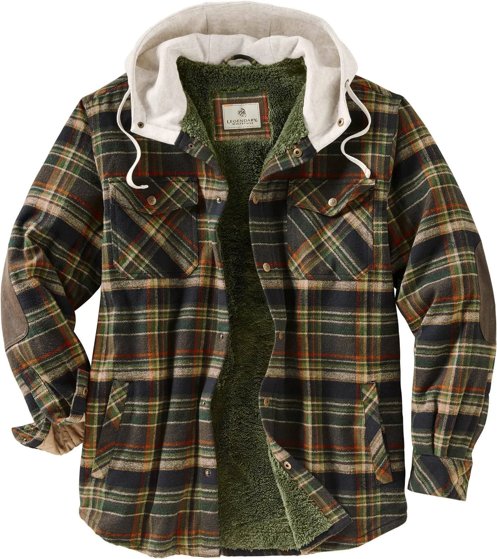 Legendary Whitetails Men's Camp Night Berber Lined Hooded Flannel Shirt Jacket