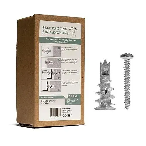 Self-Drilling Drywall Anchors | Heavy Duty Metal | 50#8 x 1.25&#034; Screws - 50 M...