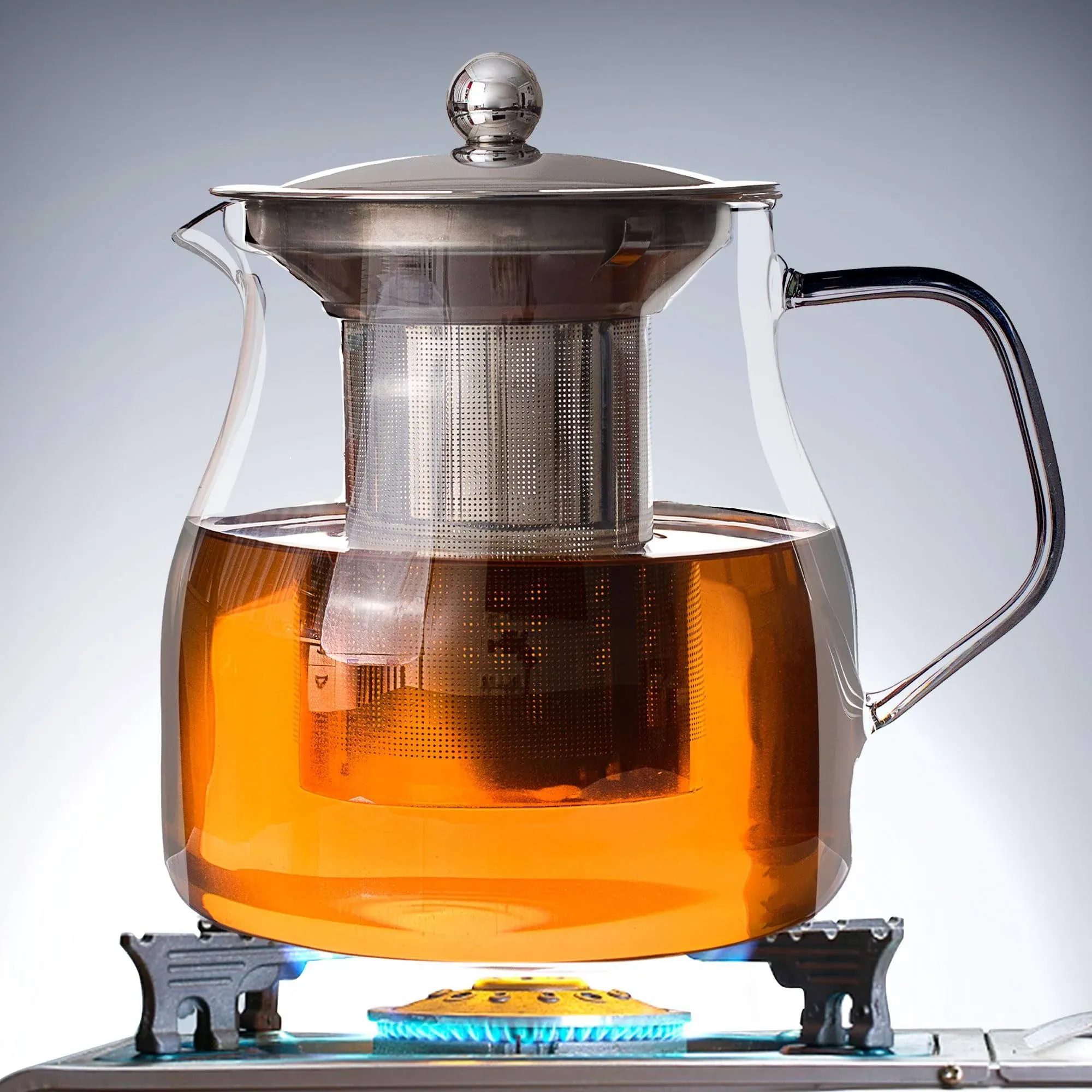 Glass Teapot for Stovetop Safe with Infuser - Borosilicate Glass Tea Kettle with ...