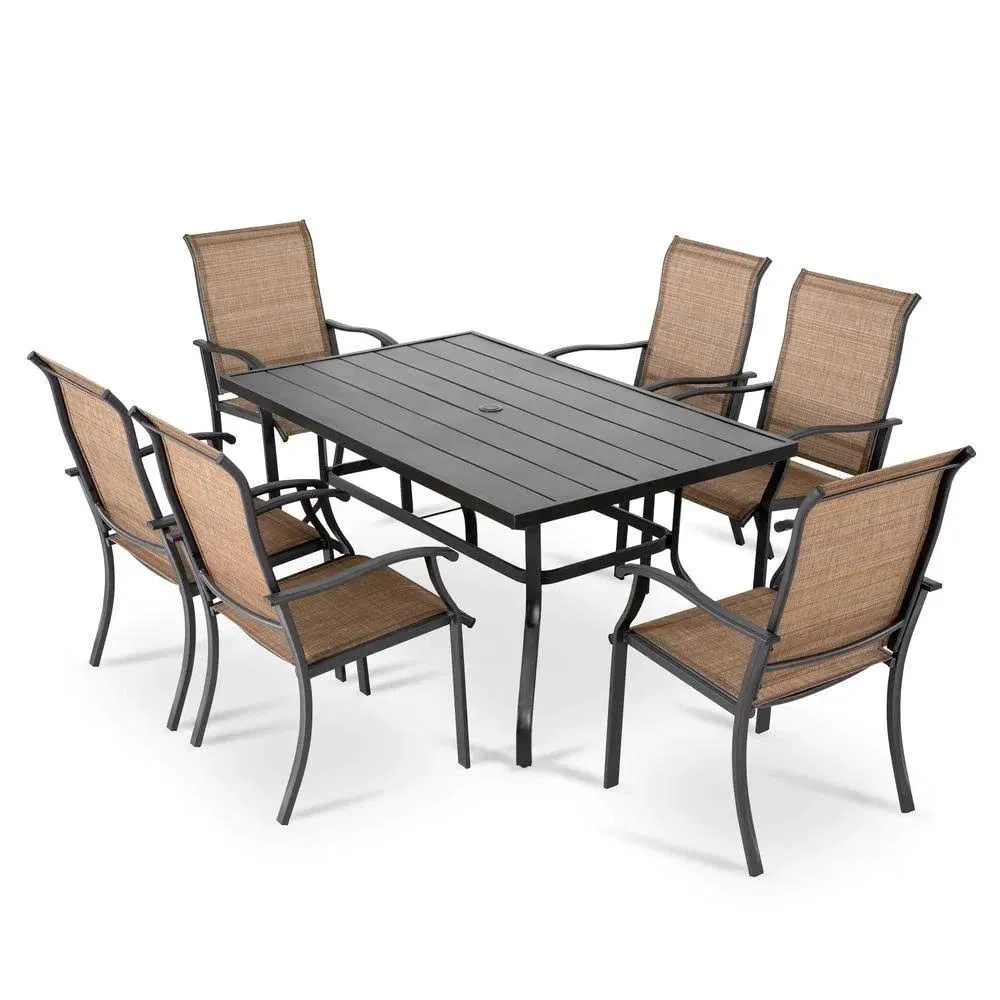 Nuu Garden 7-Pieces Rust-Free Metal Outdoor Patio Dining Set with 6 Textilene ...