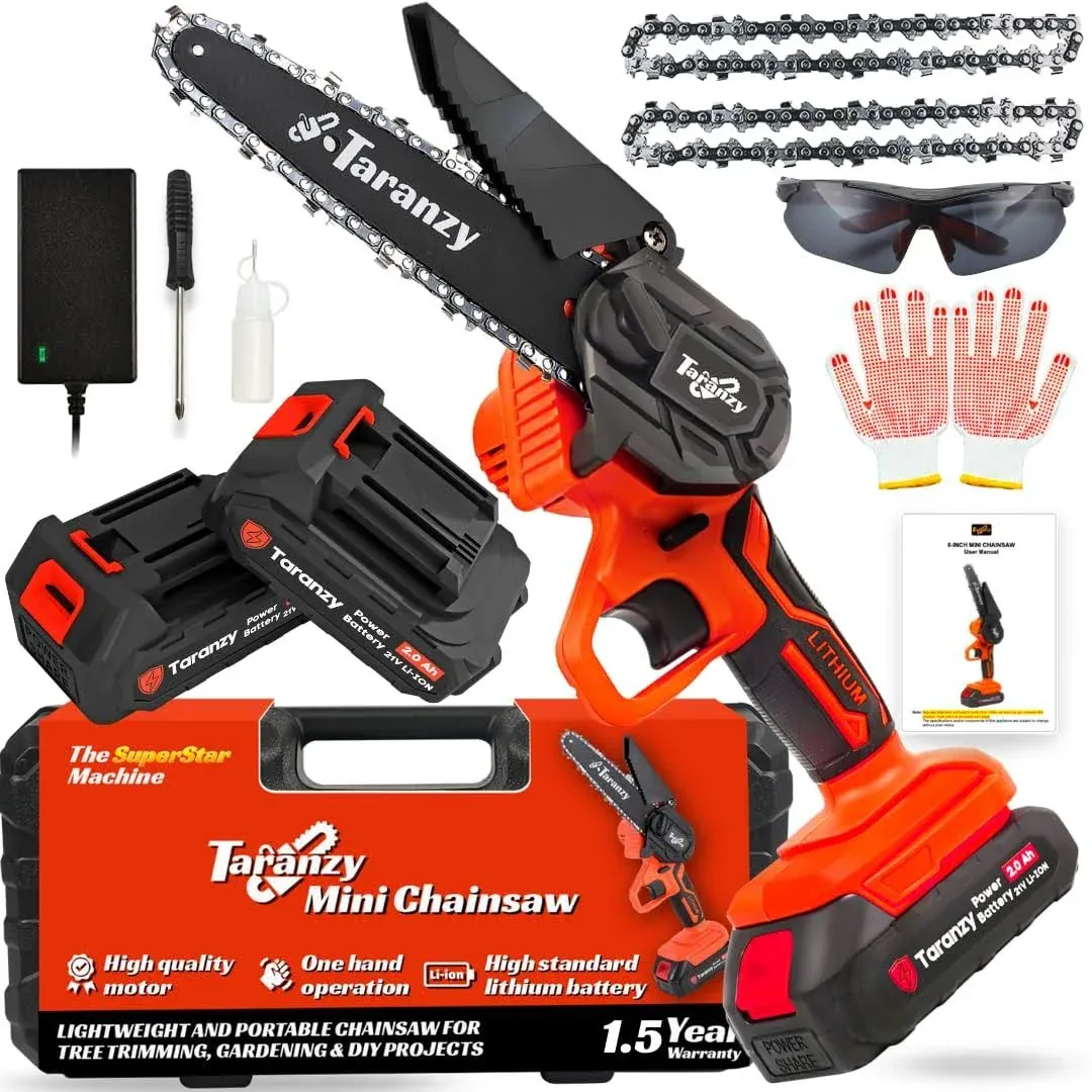 Mini Chainsaw 6 inch, 2024 Taranzy Rechargeable Super Mini Cordless Chainsaw ...