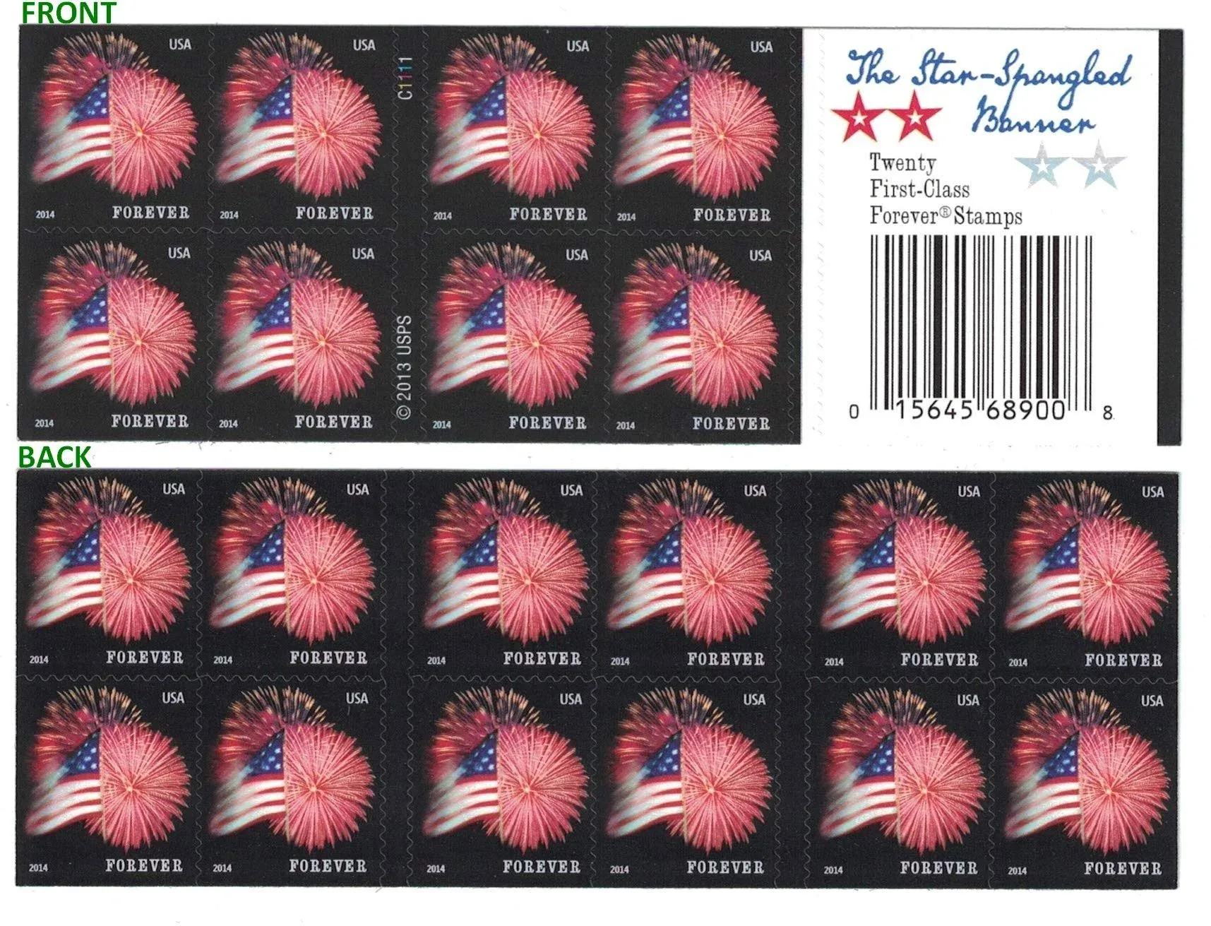 USPS Forever Stamps Star-Spangled Banner Booklet of 20 (Fireworks)