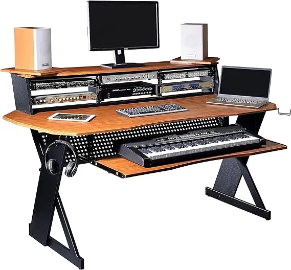 EX100 Series Music Studio Desk Workstation with 3 x 4U Rack (Cherry)