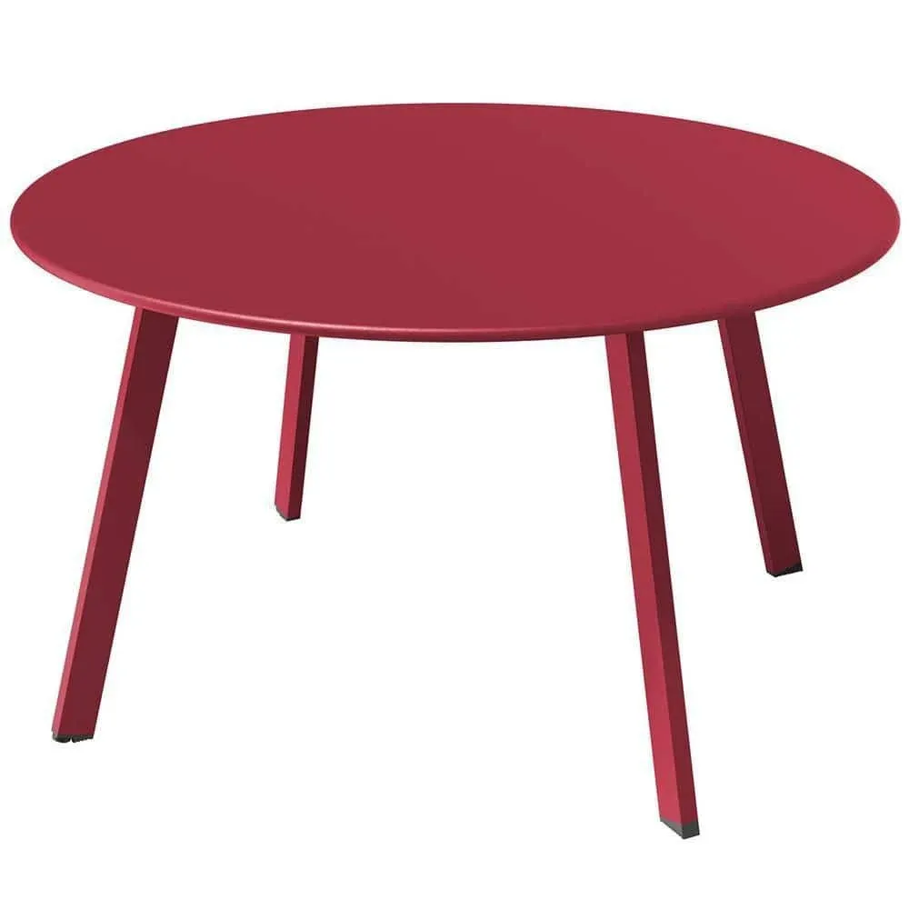 Red Round Steel Patio Coffee Table, Weather Resistant Outdoor Large Side Table ...