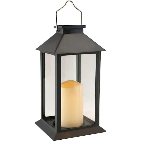 Lumabase Solar Powered Lantern with LED Candle - Traditional Black