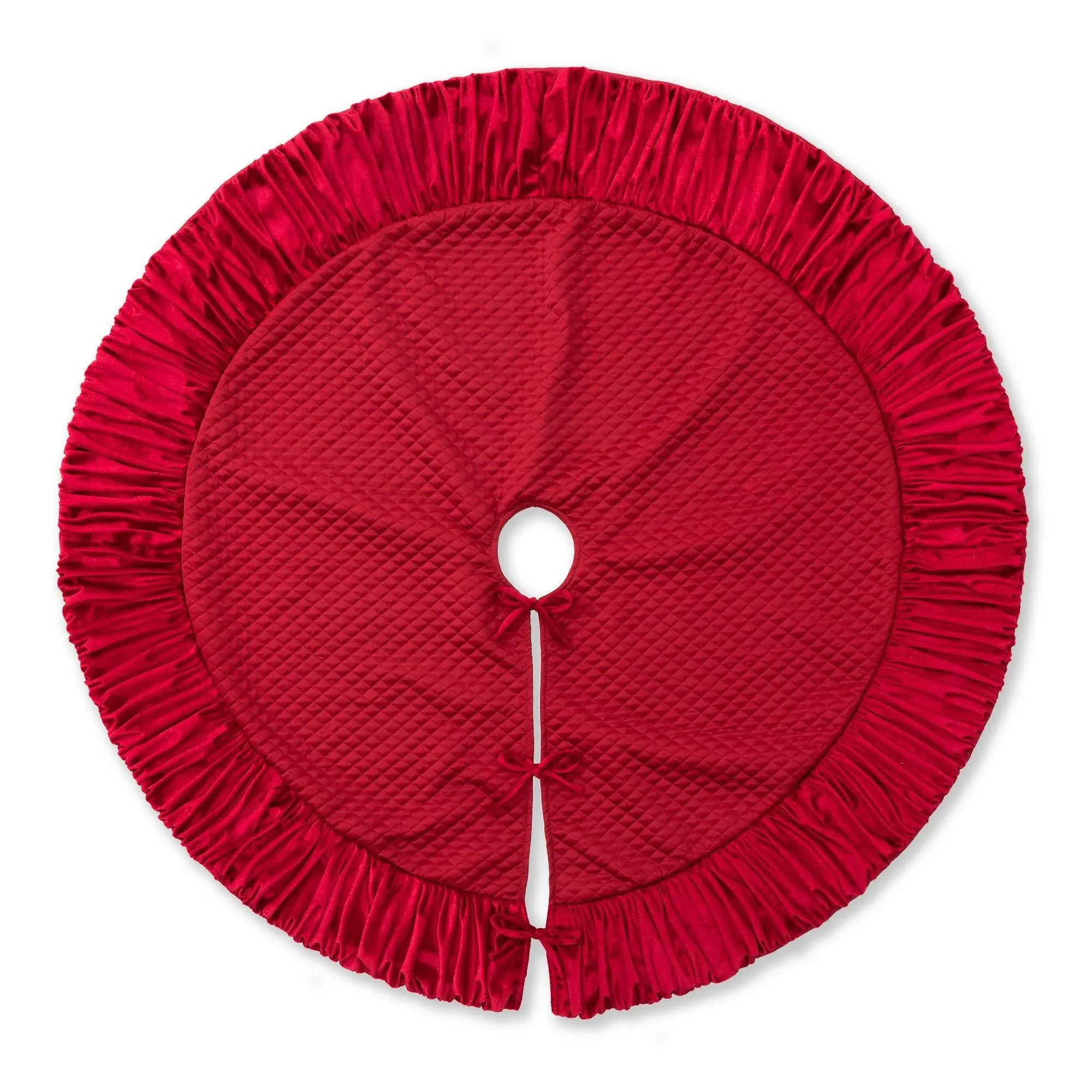 72”D Oversized Deluxe Red Velvet Ruffled Christmas Tree Skirt