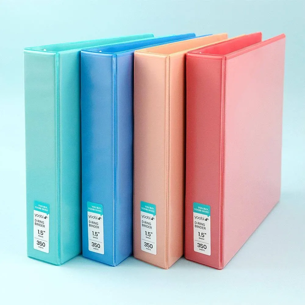 Yoobi 1 1/2 Inch Binder Set – 3-Ring Binders with 2 Pockets – Perfect for School or Office – Holds up to 375 Sheets – 4 Pack – Solid Multicolor Variety