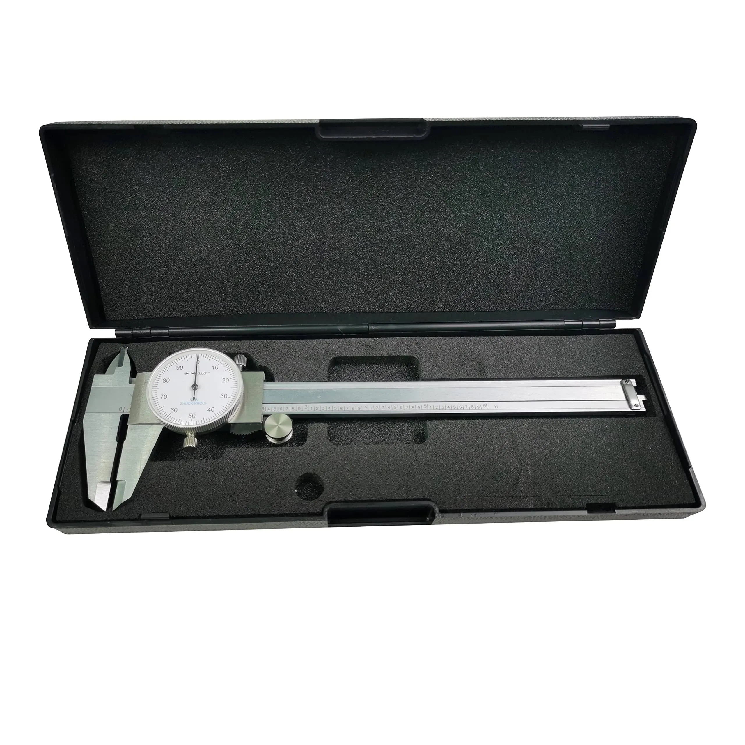 HFS 0-6" Imperial Calipers; 4 Way Dial Caliper 0.001" Shock Proof New ; Plastic Case