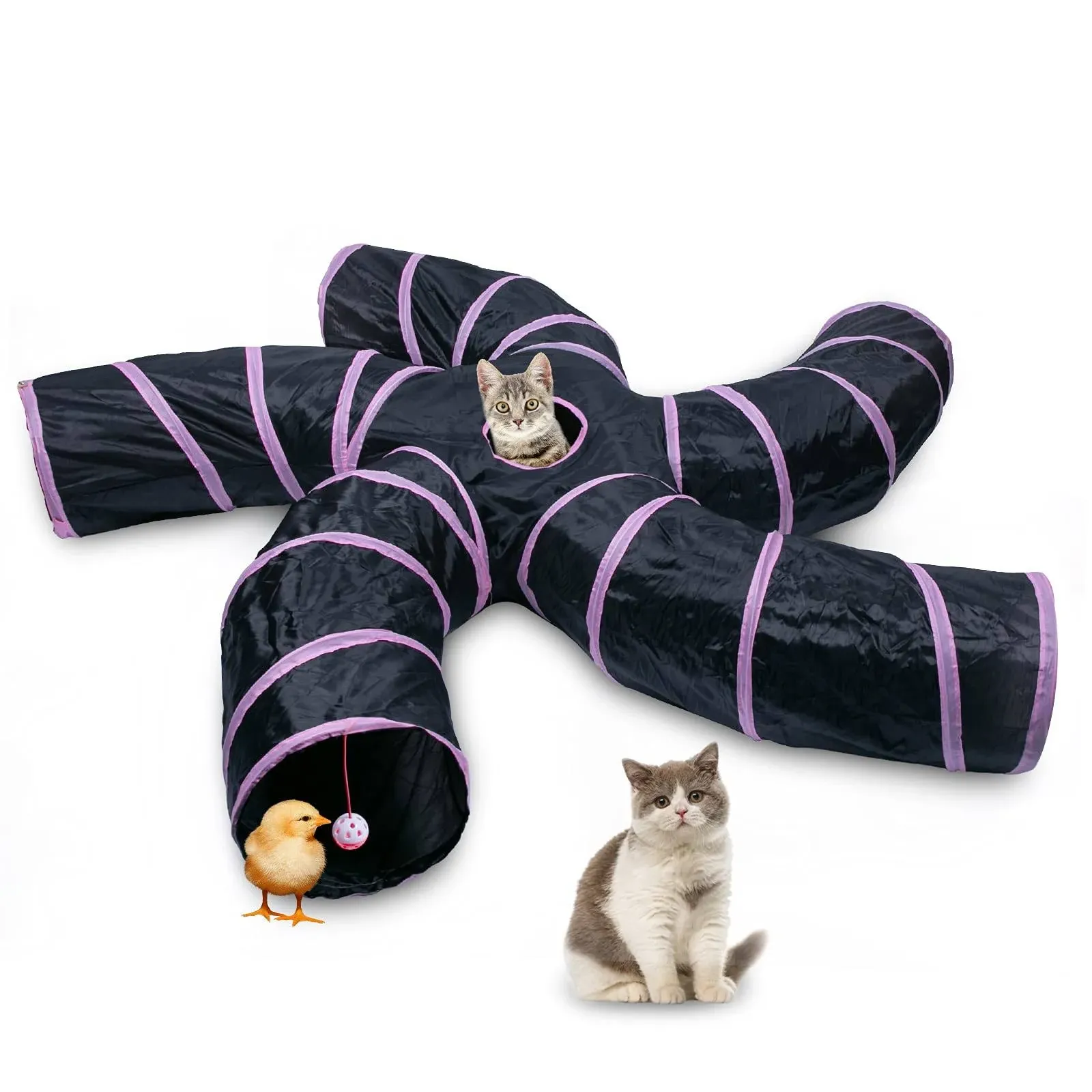 EGETOTA Cat Tunnel for Indoor Cats Large with Play Ball S-Shape 5 Way Collapsible ...