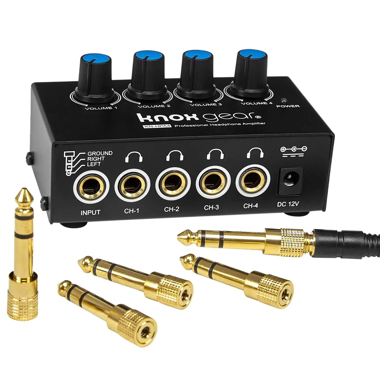 Knox Gear Compact 4-Channel Headphone Amplifier KN-HPA4 With DC12V Power Adapter