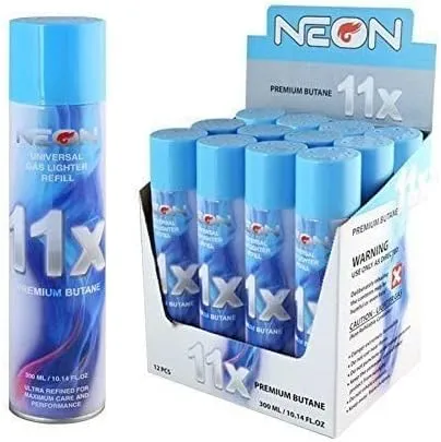 Boujee Gadgets Twelve Cans of Neon 11x Ultra Refined Butane Fuel Lighter Refill Gas