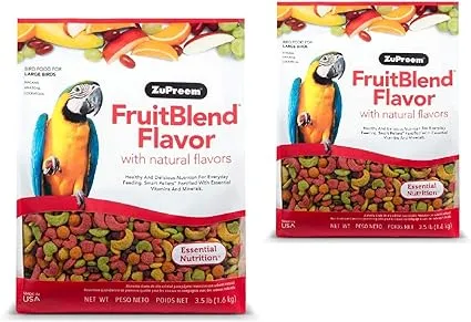 ZuPreem FruitBlend Flavor Pellets Bird Food for Large Birds, 3.5 lb (2-Pack) - Daily Blend Made in USA for Amazons, Macaws, Cockatoos