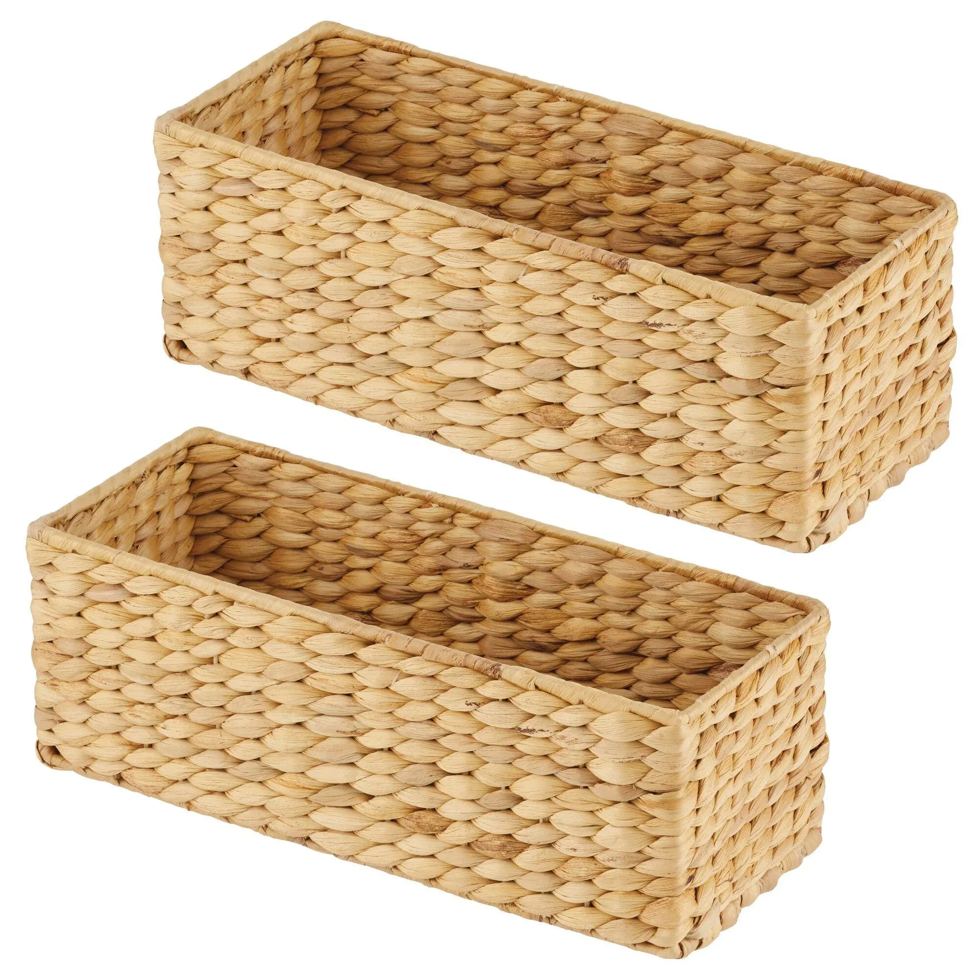 mDesign Woven Hyacinth Bathroom Toilet Tank Storage Basket, 2 Pack, Natural/Tan